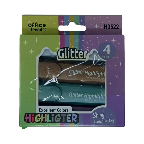 Marcatextos resaltador con brillos 4pzs