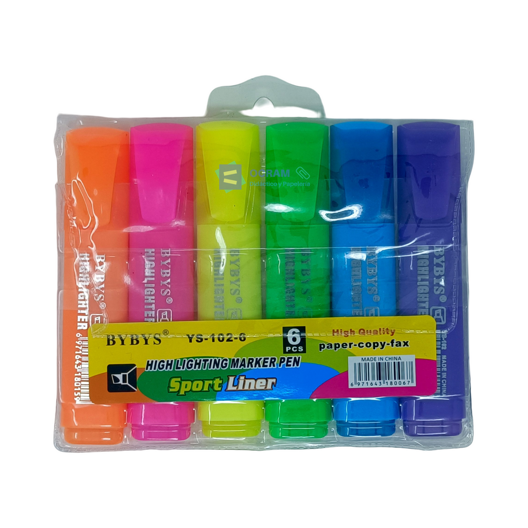 Marcatextos resaltador neon 6pzs